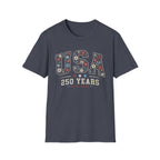 USA 250 Years T-Shirt | Semiquincentennial Patriotic Floral Graphic Tee, 1776 2026 Varsity Block Lettering Top