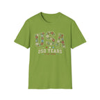 USA 250 Years T-Shirt | Semiquincentennial Patriotic Floral Graphic Tee, 1776 2026 Varsity Block Lettering Top