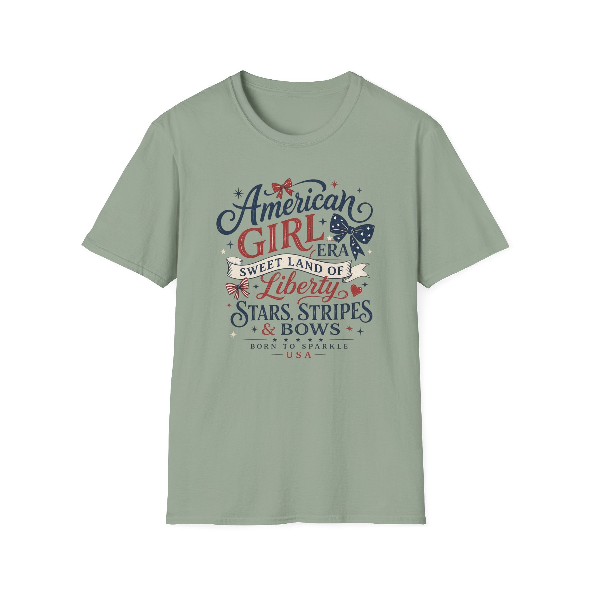 American Girl Era Tee, Sweet Land of Liberty Shirt, Stars Stripes Bows Graphic Top, USA Born Raised Patriotic Outfit T-Shirt