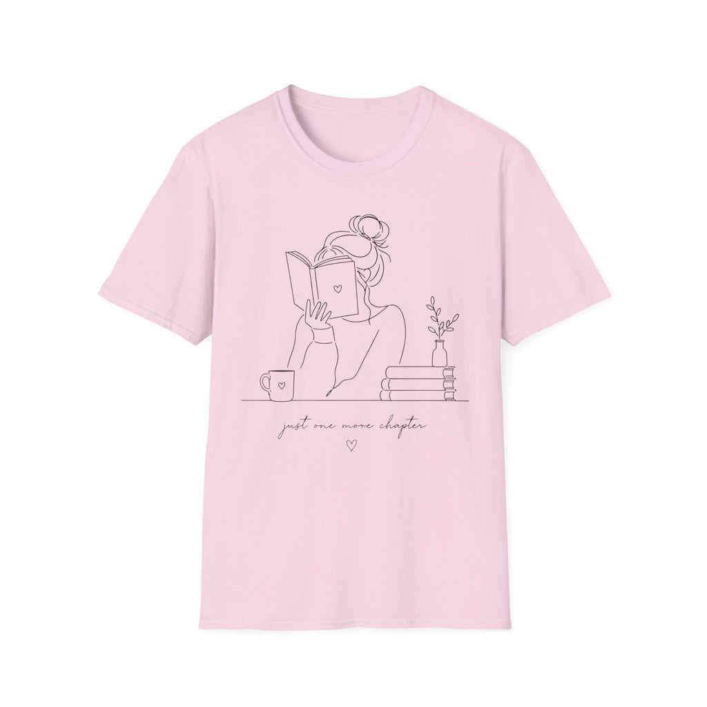 Minimal Line Art Reading Tee — "Just One More Chapter" T-Shirt