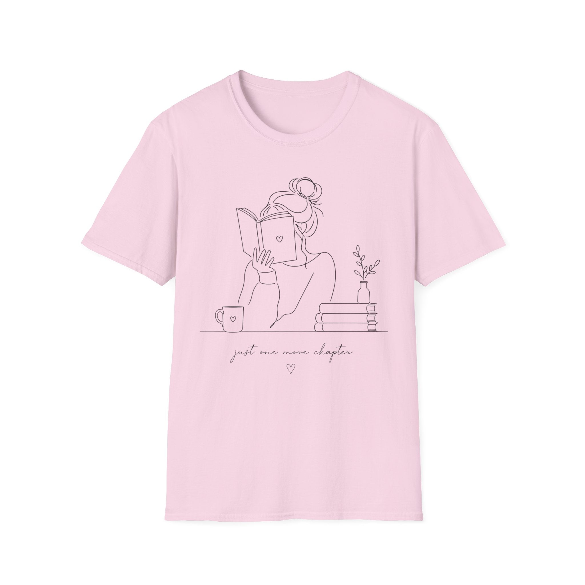 Minimal Line Art Reading Tee — "Just One More Chapter" T-Shirt