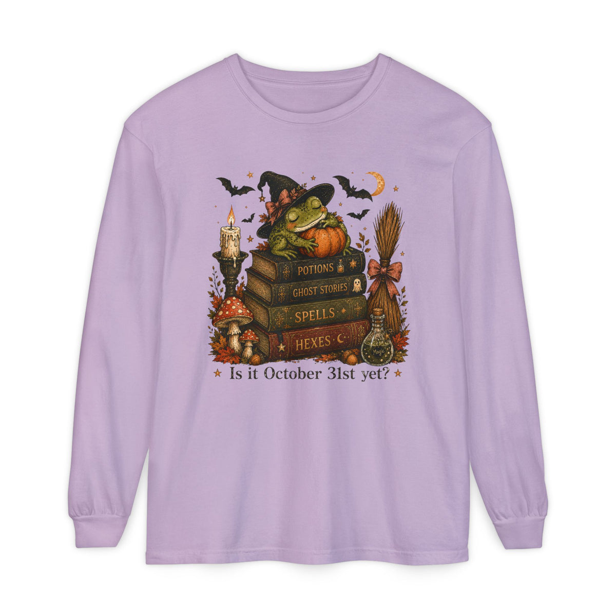 Witch Frog Potions & Ghost Stories Cute Spooky Halloween Long Sleeve T-Shirt