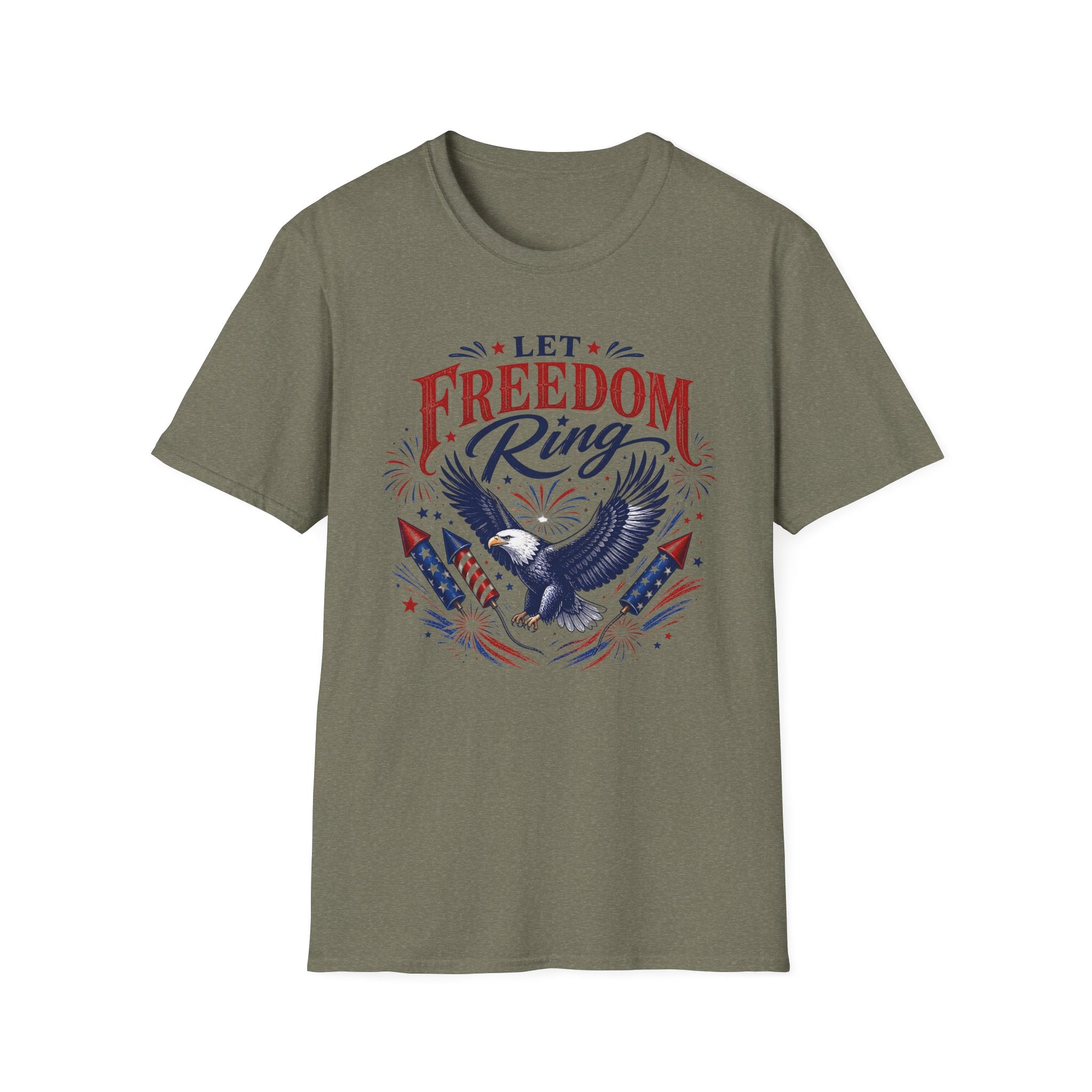 Let Freedom Ring T-Shirt | Patriotic American Bald Eagle Graphic Tee, Fourth Of July Retro Fireworks Top
