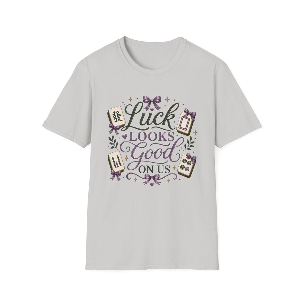 T-Shirt — "Luck Looks Good On Us" Graphic Tee (Mahjong & Charm Design)