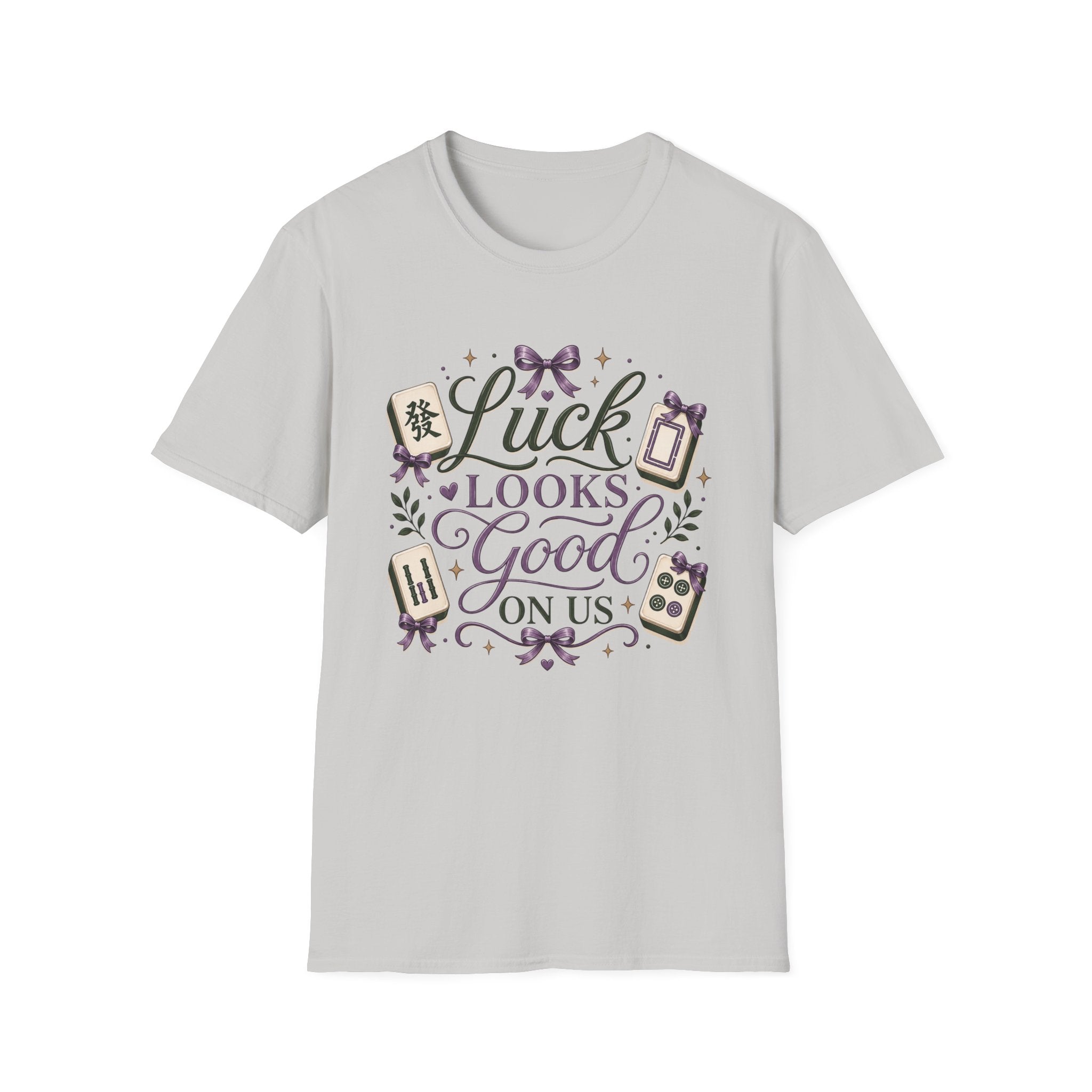T-Shirt — "Luck Looks Good On Us" Graphic Tee (Mahjong & Charm Design)