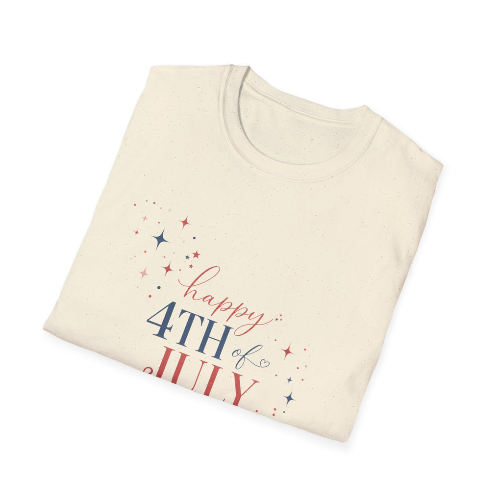 Happy 4th of July Sparkle Bow T-Shirt, Coquette Patriotic Sparkle Star Tee, Feminine Independence Day Shirt, Cute Mixed Typography 4th July