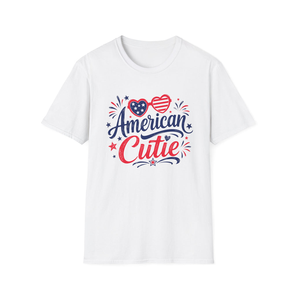 American Cutie T-Shirt | Patriotic Heart Sunglasses Graphic Tee, Fourth Of July Stars Fireworks Top
