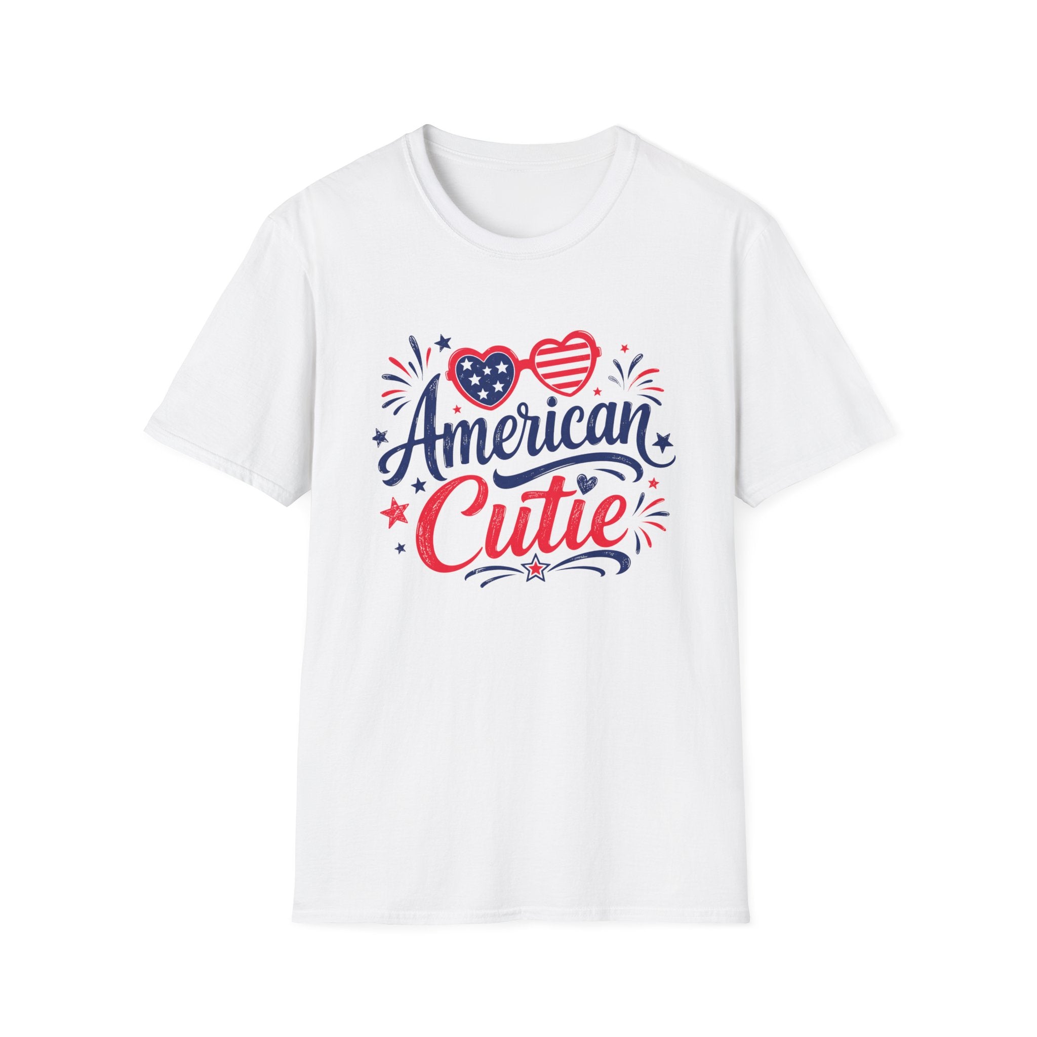 American Cutie T-Shirt | Patriotic Heart Sunglasses Graphic Tee, Fourth Of July Stars Fireworks Top