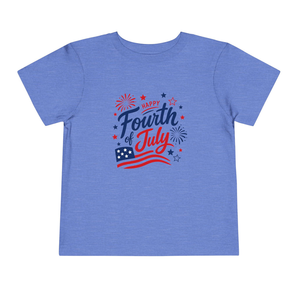 Happy Fourth of July Patriotic T-Shirt, Americana Fireworks Graphic Tee, Retro Independence Day Shirt, Summer Celebration Apparel, Red White Blue Outfit Toddler Short Sleeve Tee