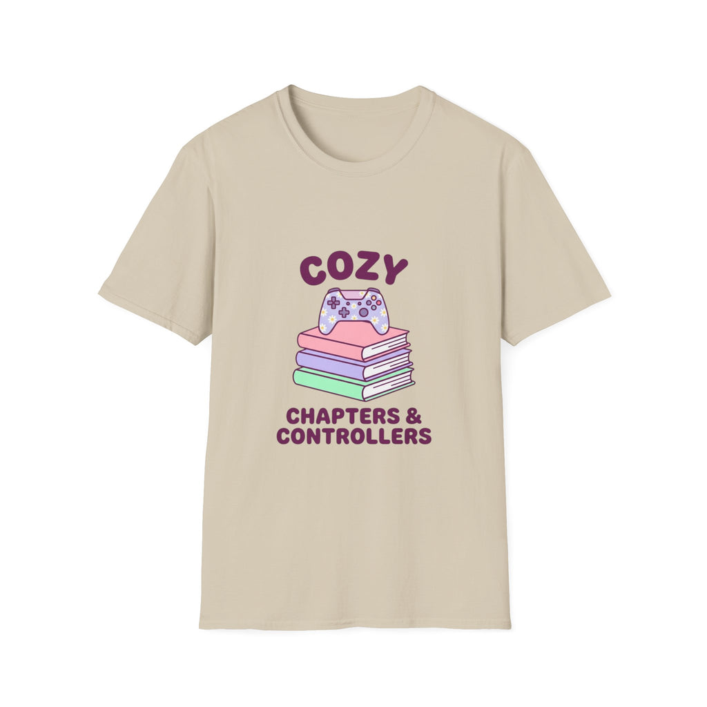 Cozy Chapters & Controllers T-Shirt — Gamer & Booklover Graphic Tee
