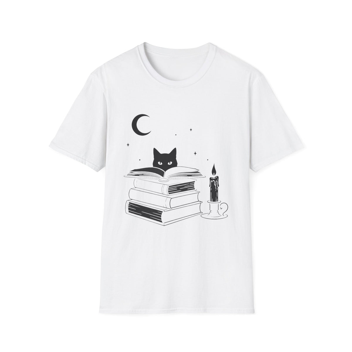 Cat & Books T‑Shirt — Mystical Reading Graphic Tee