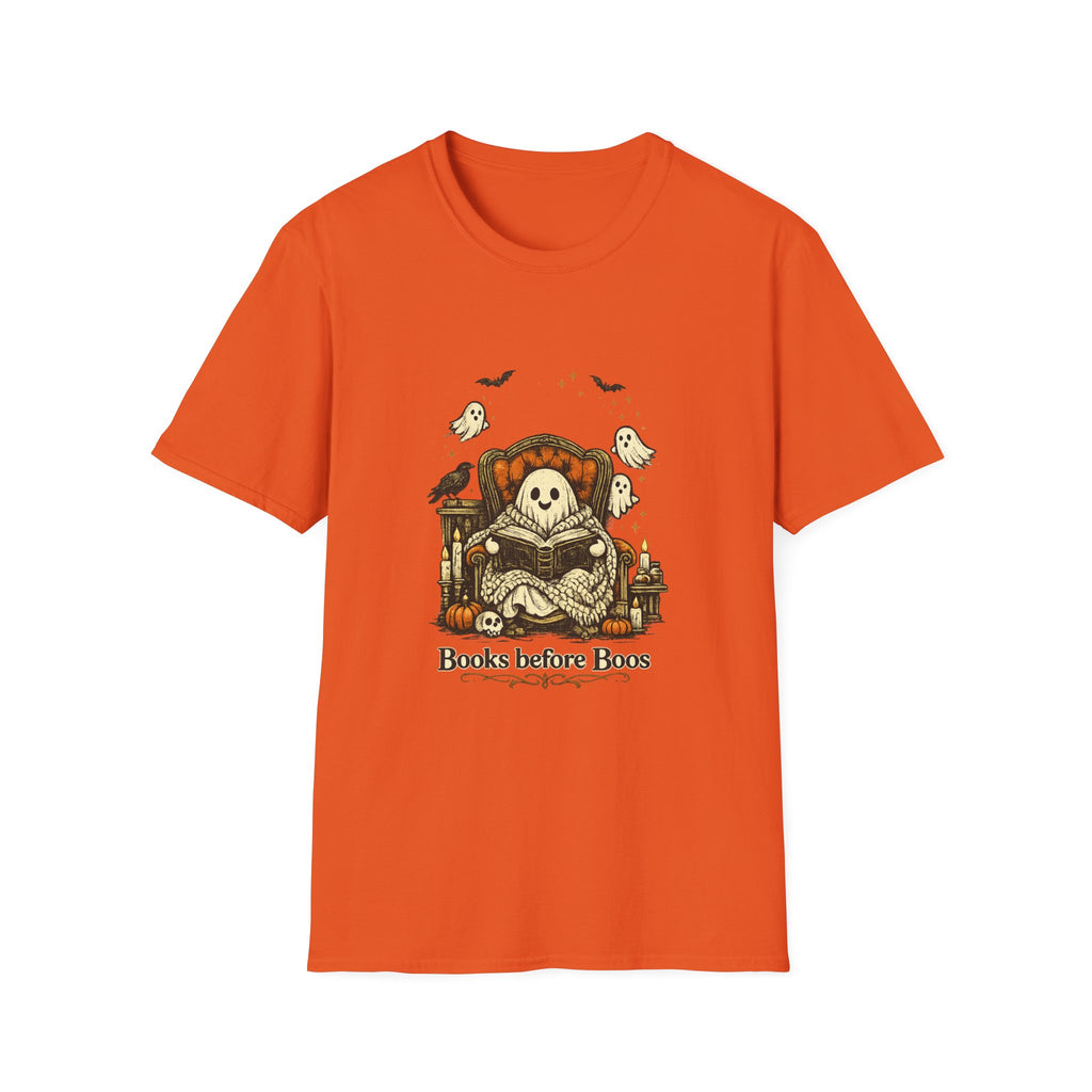 Books Before Boos T-Shirt — Cute Ghost Reading Halloween Tee