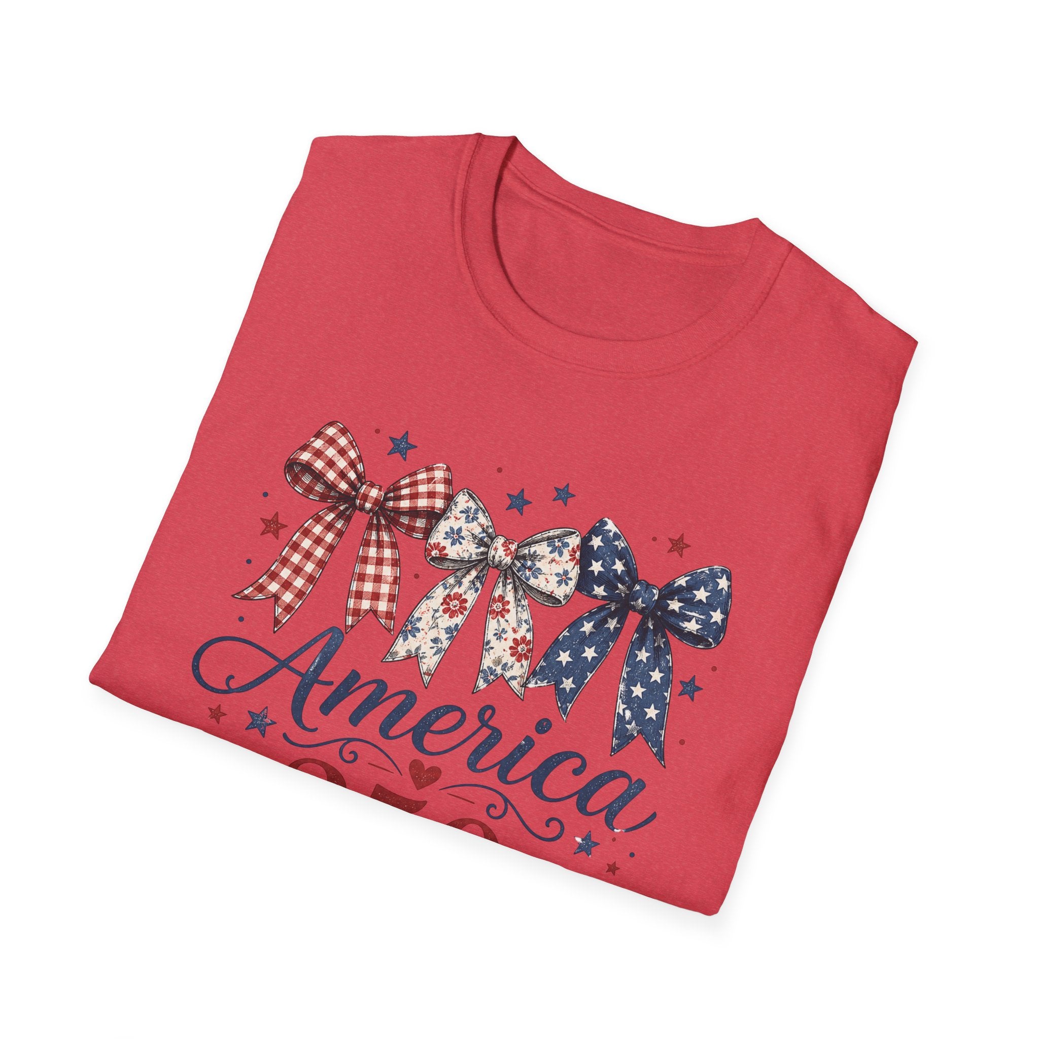 America 250 Years of Freedom Bow Shirt, Coquette Patriotic Trio Bow Tee 1776 2026, 4th of July Women's Vintage Bow T-Shirt, Gingham Stars Floral Patriotic Anniversary Gift