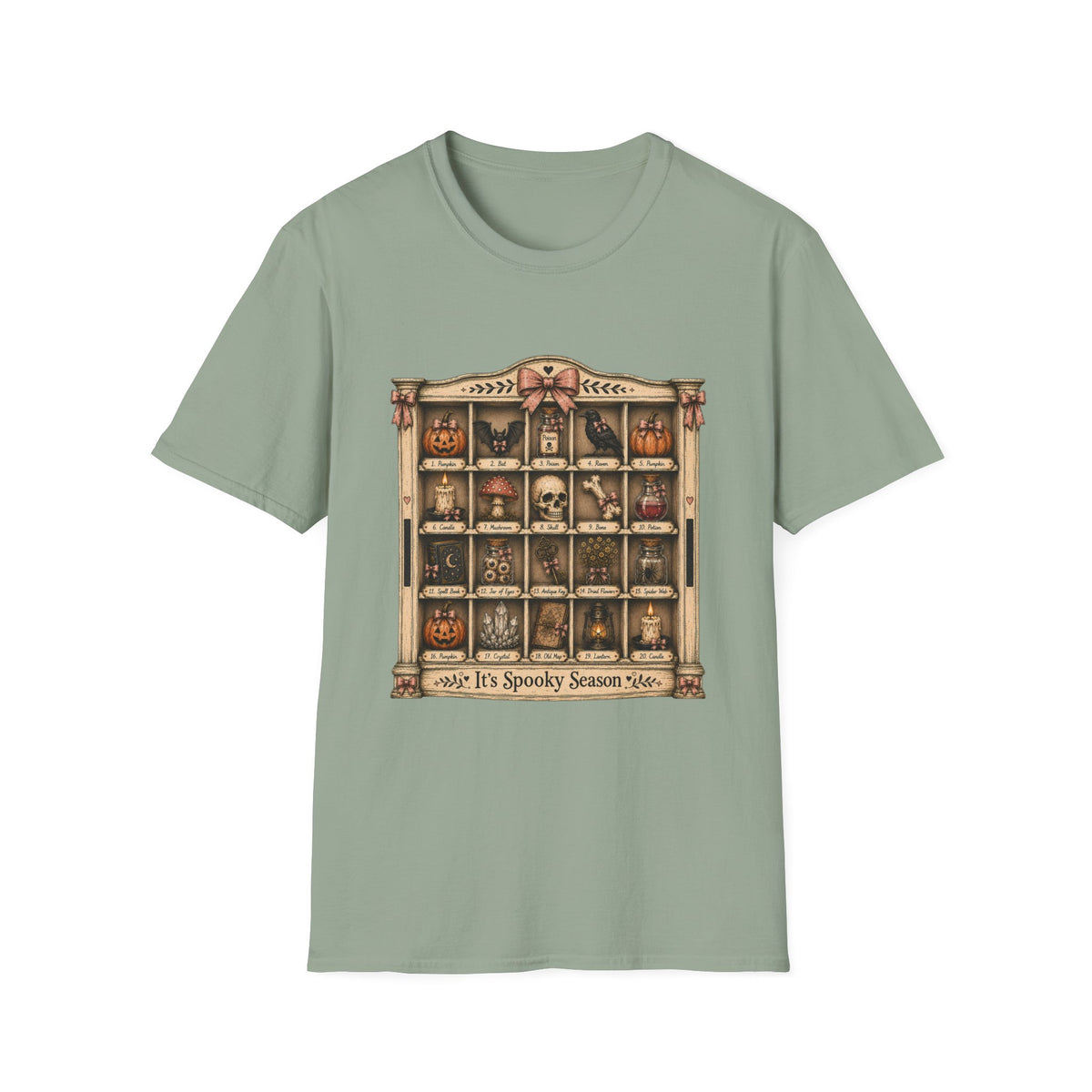 Halloween Curio Cabinet T-Shirt — Vintage Spooky Season Shelf Display