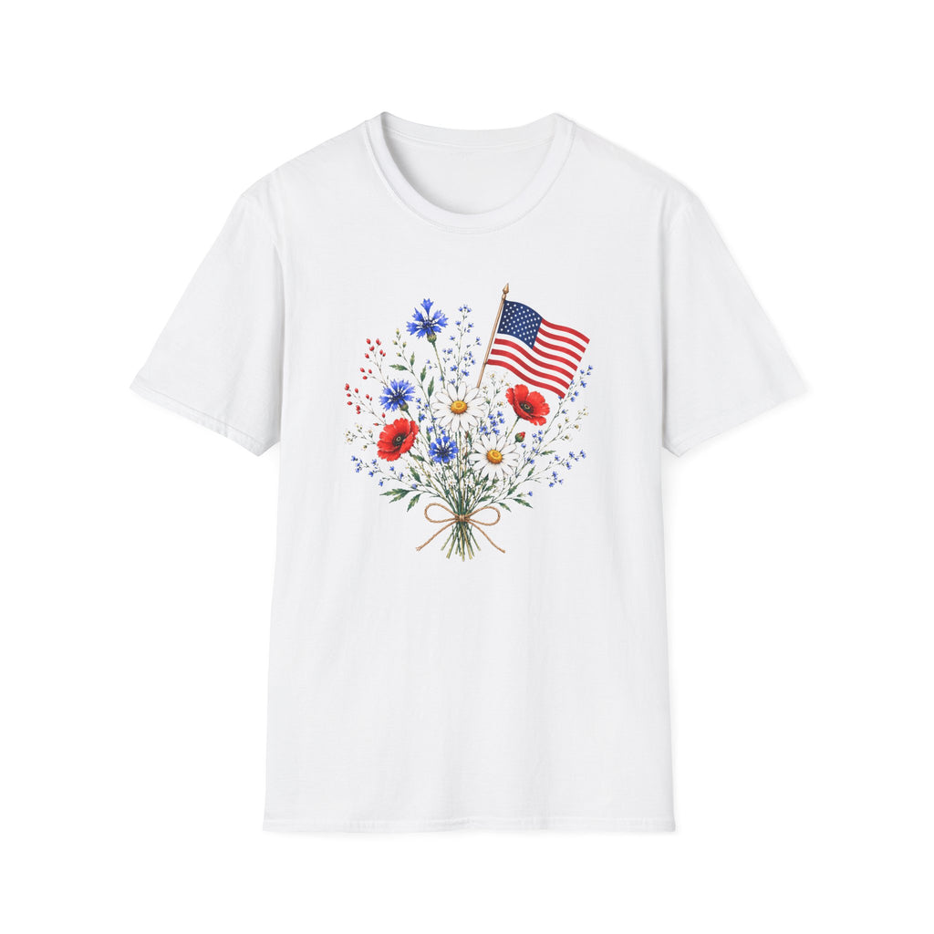 Patriotic Floral Bouquet Graphic Tee - 4th of July Wildflower T-Shirt