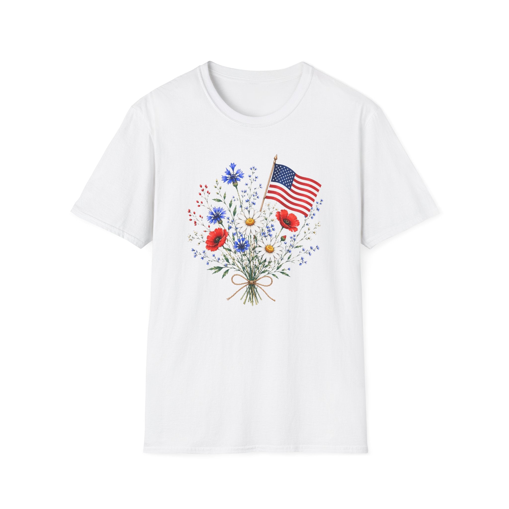 Patriotic Floral Bouquet Graphic Tee - 4th of July Wildflower T-Shirt