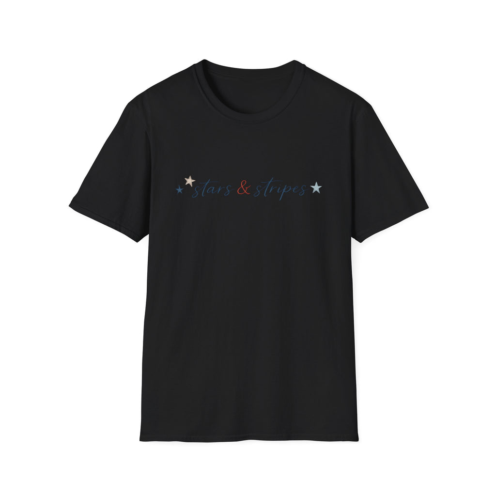 Stars and Stripes Script T-Shirt, 4th of July, Minimalist Patriotic Tee, Subtle Patriotic Gift, Dainty Script America Independence Day