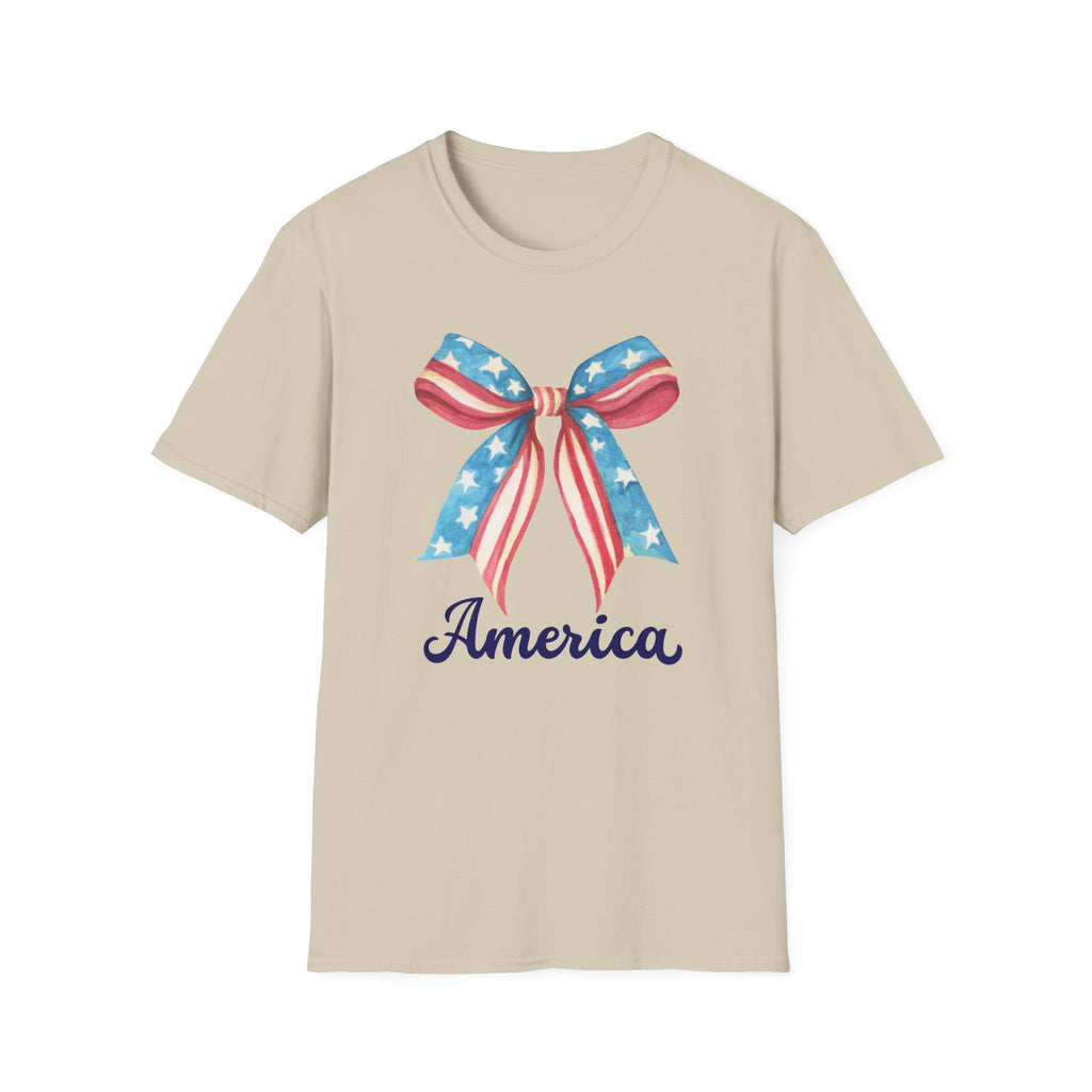 Coquette Patriotic Bow Shirt, 4th of July Women's T-Shirt, American Flag Bow Tee, USA Watercolor Bow, Stars and Stripes Shirt, Independence Day Gift