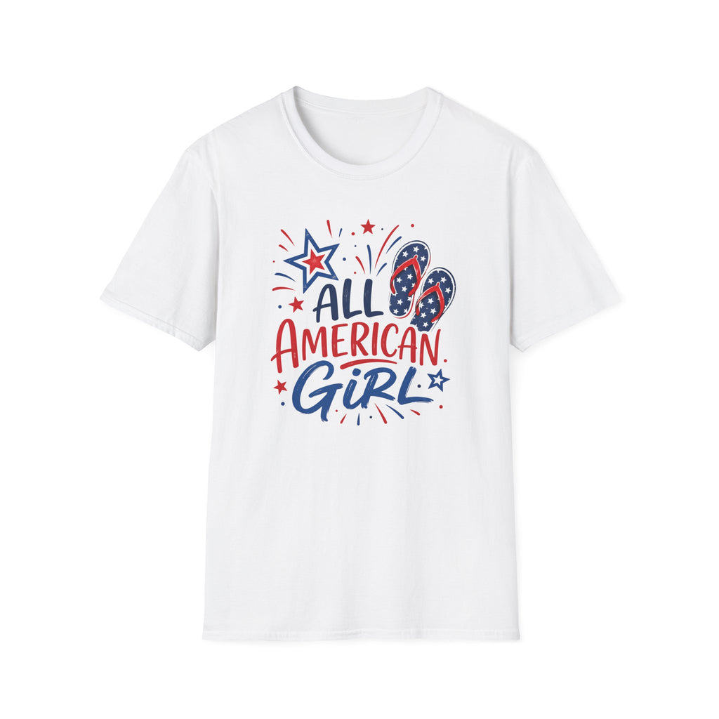 Patriotic All American Girl Graphic Tee - 4th of July Flip Flops Summer T-Shirt