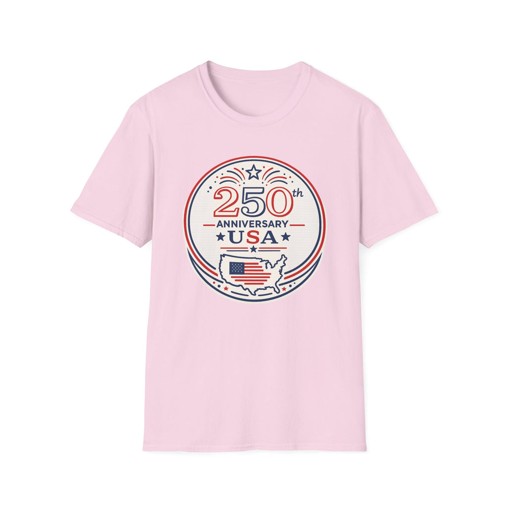 USA 250th Anniversary T-Shirt | Semiquincentennial Patriotic Map Graphic Tee, American Flag Round Emblem Top