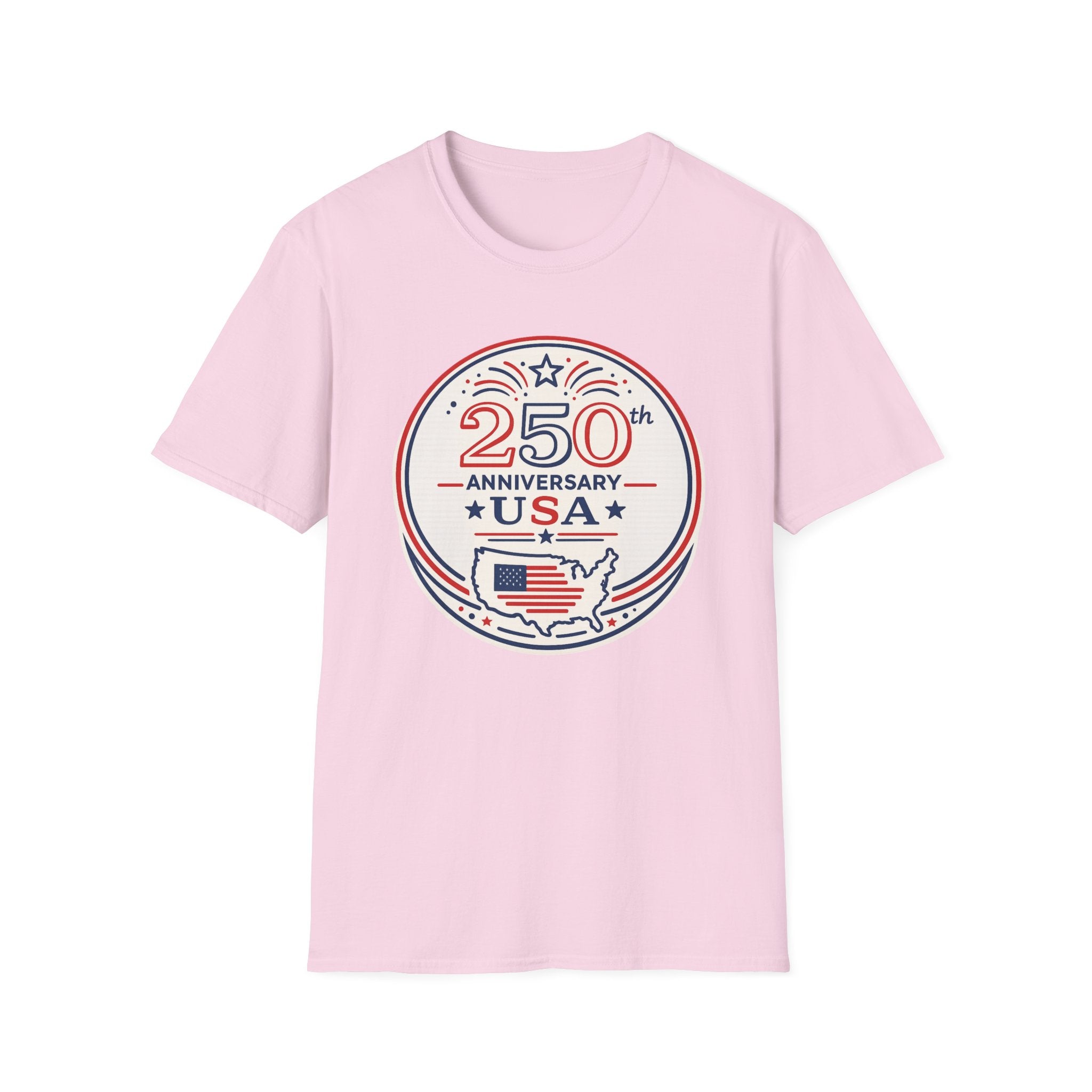 USA 250th Anniversary T-Shirt | Semiquincentennial Patriotic Map Graphic Tee, American Flag Round Emblem Top