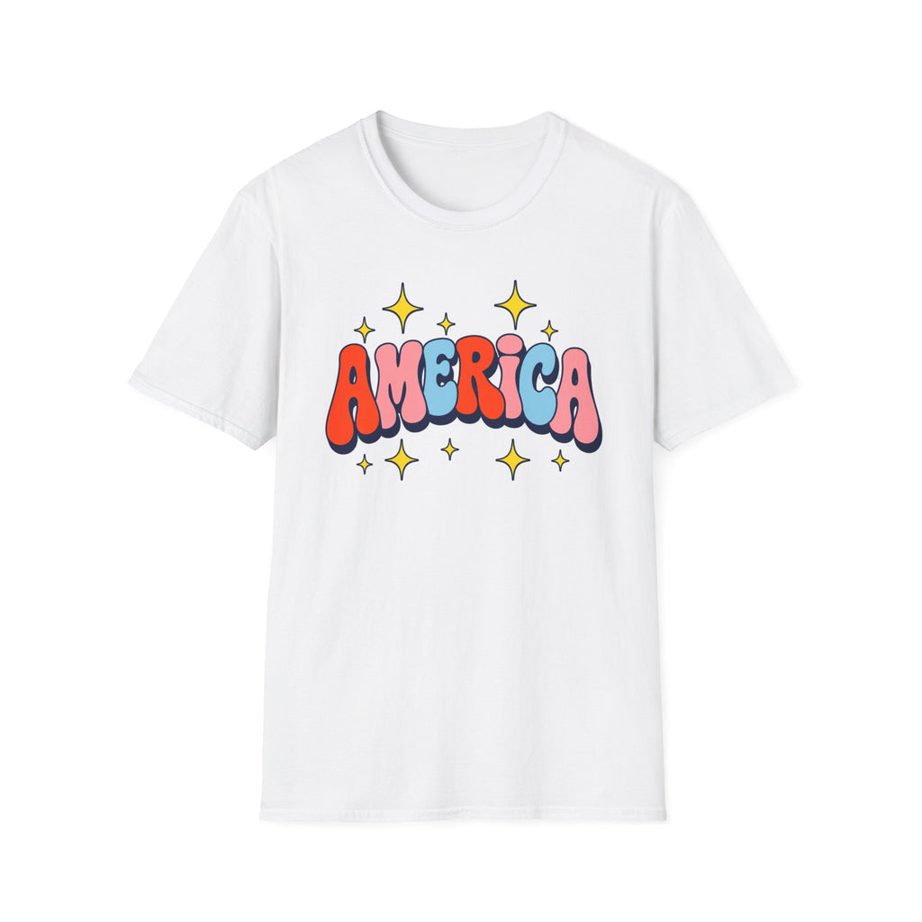 America Retro Patriotic T-Shirt, Groovy Fourth of July Graphic Tee, Vintage Americana Shirt, Cute Summer Independence Day Apparel, Trendy USA Outfit T-Shirt