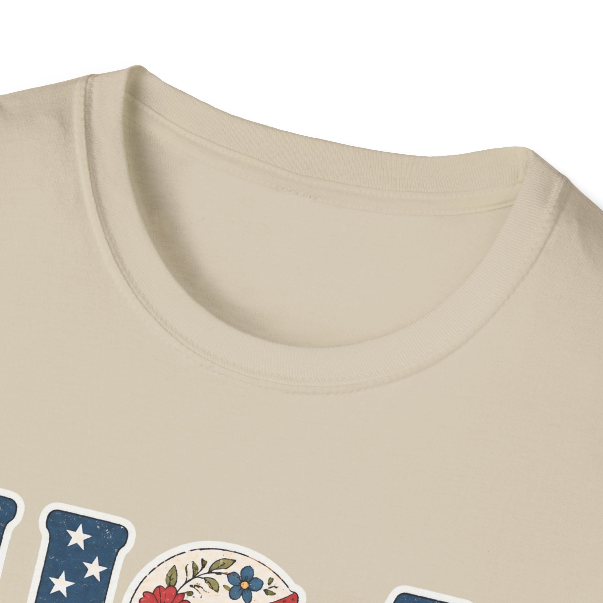 USA Patriotic Floral T-Shirt | American Flag Block Lettering Graphic Tee, Fourth Of July Vintage Cottagecore Top
