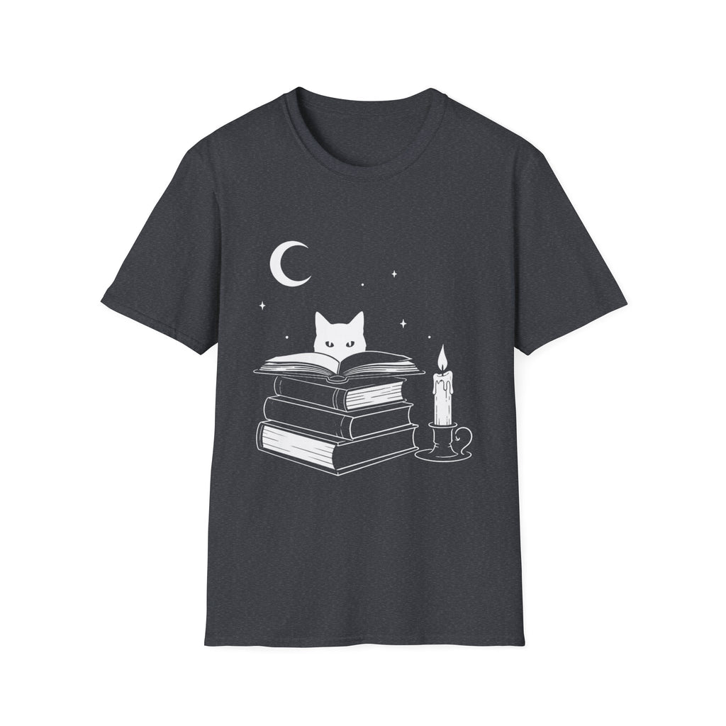 Cat & Books T‑Shirt — Mystical Reading Graphic Tee