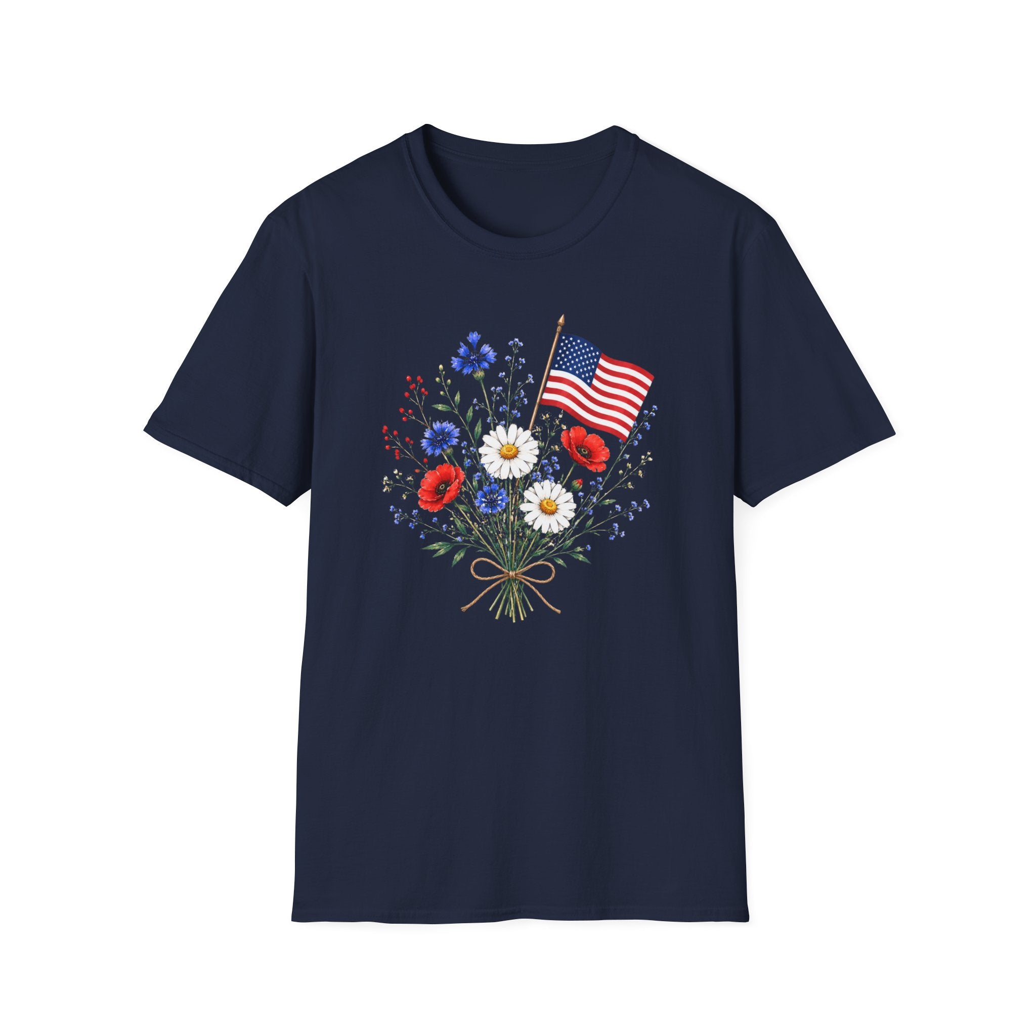 Patriotic Floral Bouquet Graphic Tee - 4th of July Wildflower T-Shirt