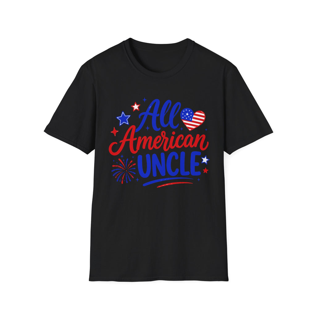 All American Uncle Tee, Patriotic USA Shirt, Red White Blue Fireworks Graphic Top, Fourth of July Celebration Outfit T-Shirt