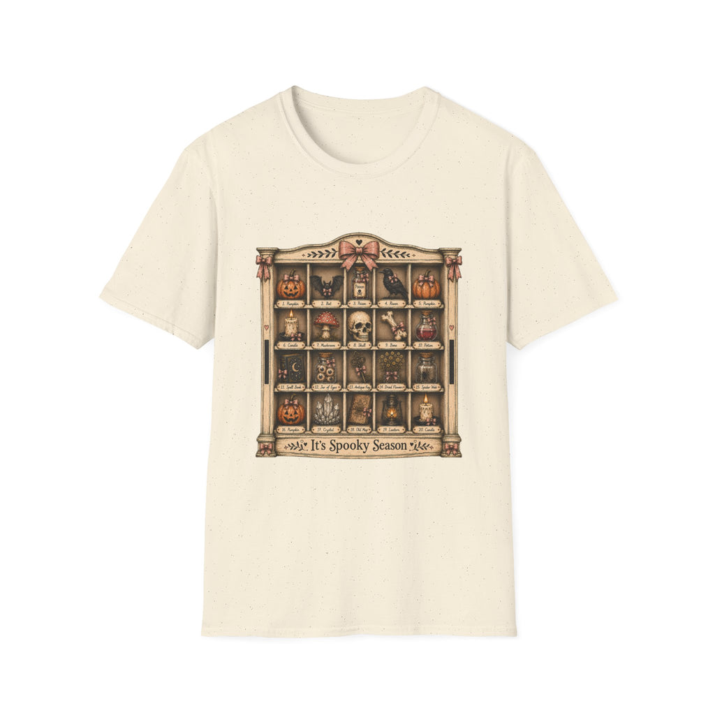 Halloween Curio Cabinet T-Shirt — Vintage Spooky Season Shelf Display