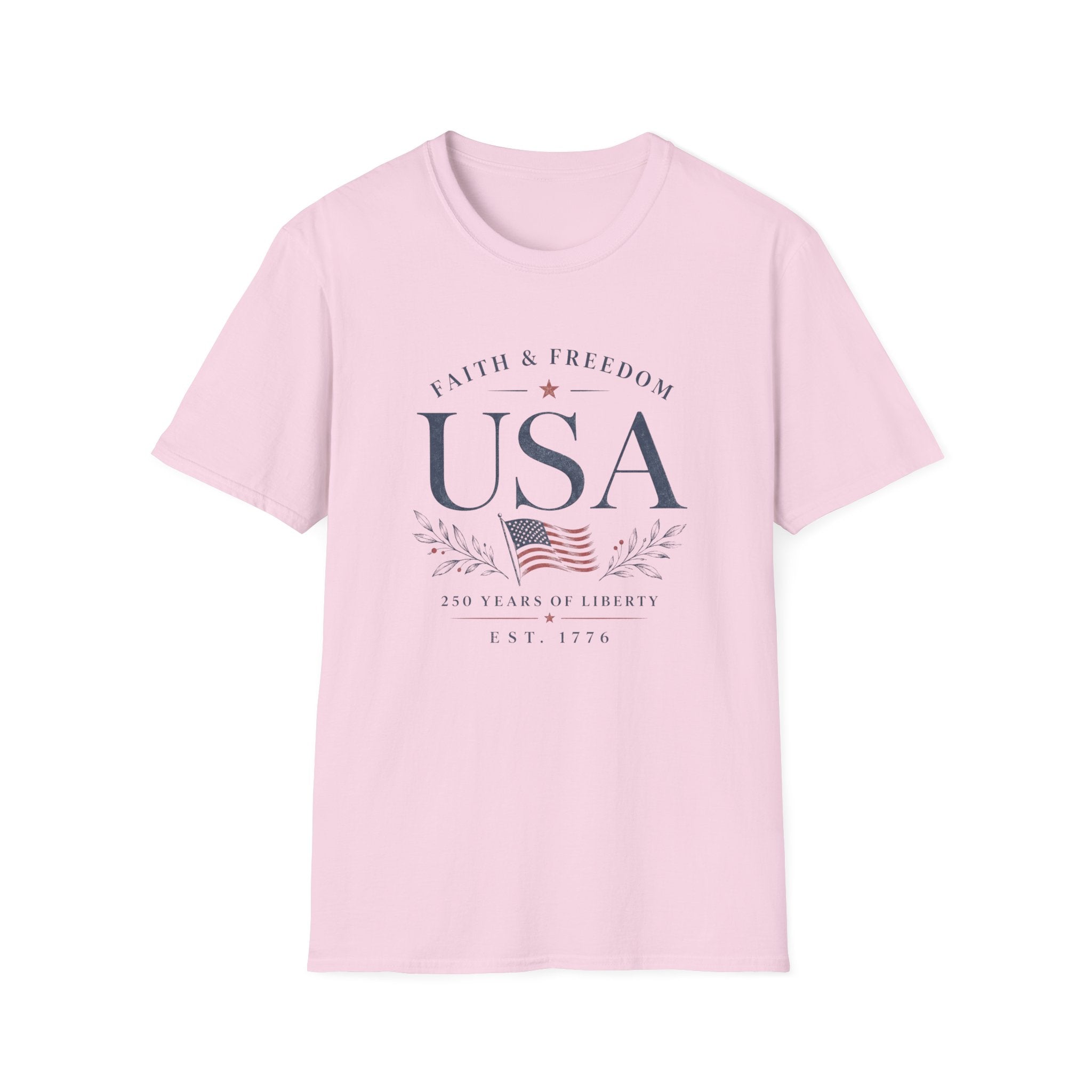 USA Faith Freedom T-Shirt | Patriotic 250 Years Liberty Graphic Tee, American Flag Heritage Top