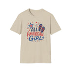 Patriotic All American Girl Graphic Tee - 4th of July Flip Flops Summer T-Shirt
