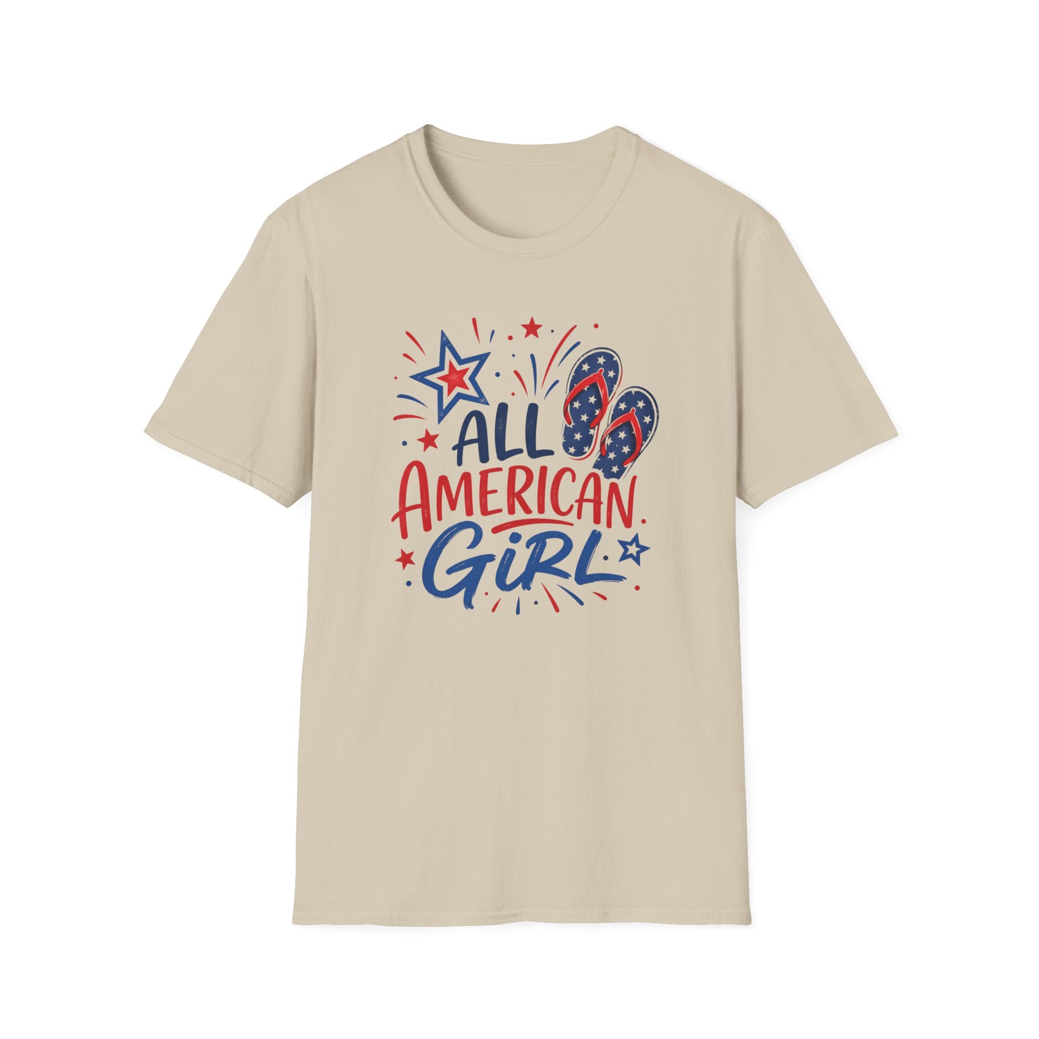 Patriotic All American Girl Graphic Tee - 4th of July Flip Flops Summer T-Shirt