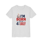 Born on the 4th of July Tee, Patriotic Birthday USA Shirt, Red White Blue Cupcake Graphic Top, Independence Day Celebration Outfit Youth Short Sleeve Tee