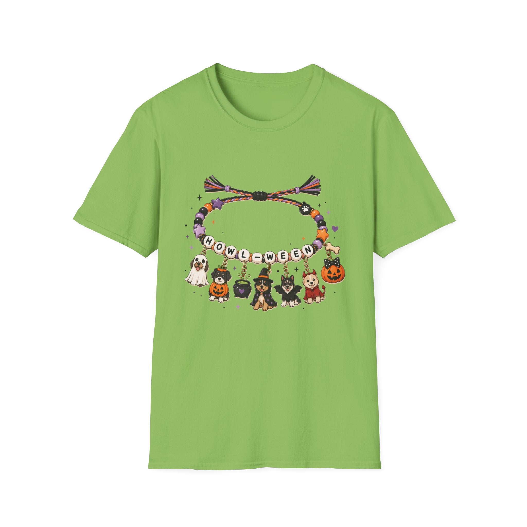 Halloween Charm Bracelet T-Shirt — Cute Howl-ween Puppy Dog & Ghost Graphic Tee