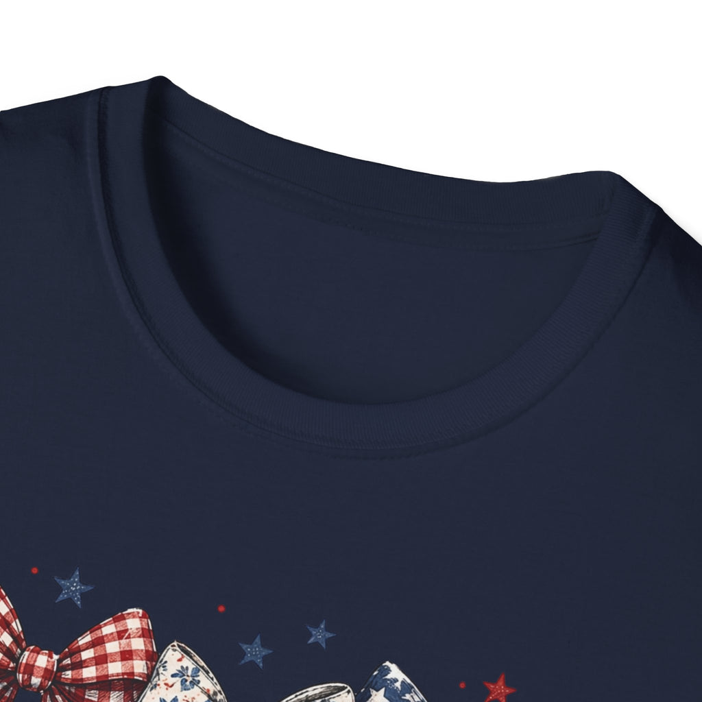 America 250 Years of Freedom Bow Shirt, Coquette Patriotic Trio Bow Tee 1776 2026, 4th of July Women's Vintage Bow T-Shirt, Gingham Stars Floral Patriotic Anniversary Gift