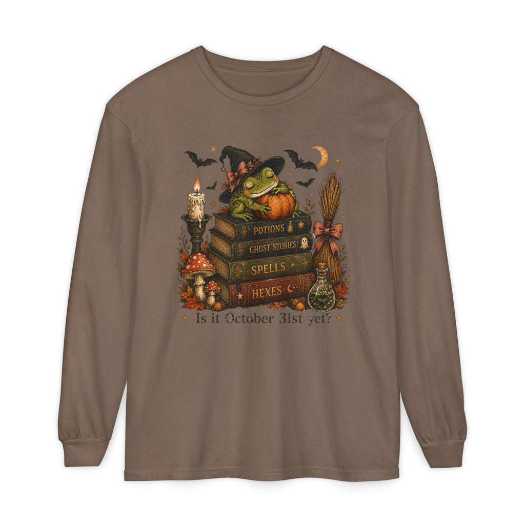 Witch Frog Potions & Ghost Stories Cute Spooky Halloween Long Sleeve T-Shirt