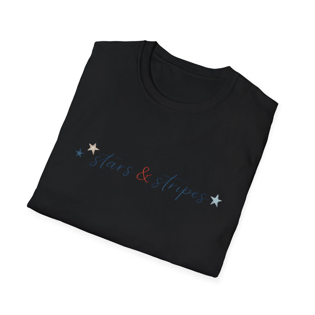 Stars and Stripes Script T-Shirt, 4th of July, Minimalist Patriotic Tee, Subtle Patriotic Gift, Dainty Script America Independence Day