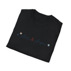 Stars and Stripes Script T-Shirt, 4th of July, Minimalist Patriotic Tee, Subtle Patriotic Gift, Dainty Script America Independence Day