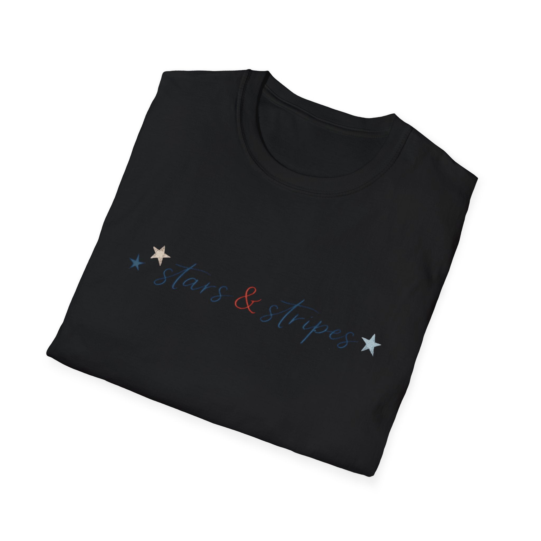 Stars and Stripes Script T-Shirt, 4th of July, Minimalist Patriotic Tee, Subtle Patriotic Gift, Dainty Script America Independence Day