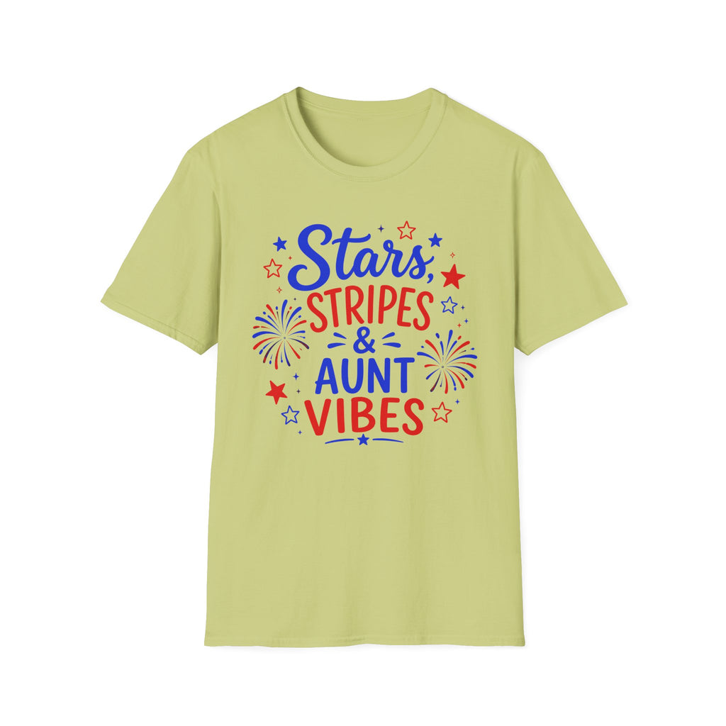 Patriotic Aunt Vibes Graphic Tee - 4th of July Stars and Stripes Family Fireworks T-Shirt