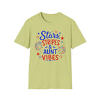 Patriotic Aunt Vibes Graphic Tee - 4th of July Stars and Stripes Family Fireworks T-Shirt
