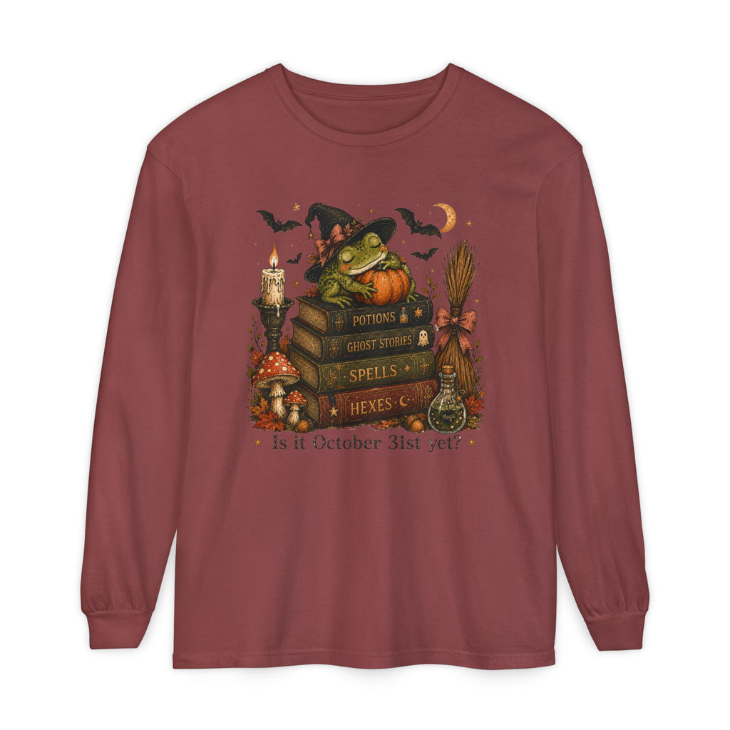 Witch Frog Potions & Ghost Stories Cute Spooky Halloween Long Sleeve T-Shirt