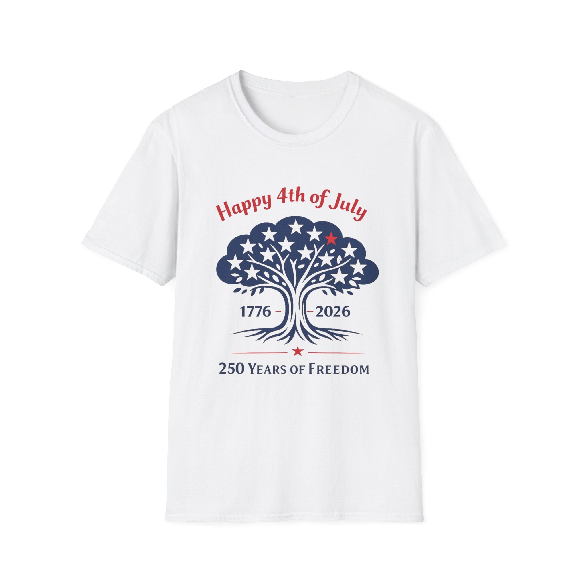 Happy 4th Of July 250 Years T-Shirt | Semiquincentennial Patriotic Star Tree Graphic Tee, 1776 2026 Freedom Top