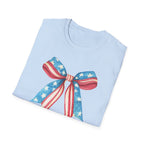 Coquette Patriotic Bow Shirt, 4th of July Women's T-Shirt, American Flag Bow Tee, USA Watercolor Bow, Stars and Stripes Shirt, Independence Day Gift