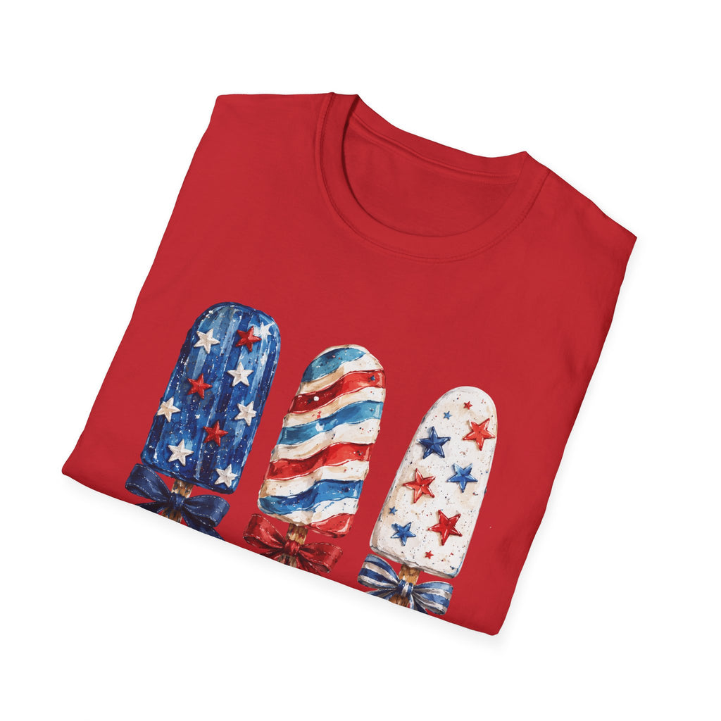 Patriotic Popsicle T-Shirt | Fourth Of July Watercolor Ice Pop Graphic Tee, Coquette Bow Summer Holiday Top