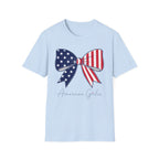 American Girl T-Shirt, Coquette Patriotic Flag Bow Tee, 4th of July Shirt, USA Stars Stripes Bow Script Gift, Cute Independence Day Tee
