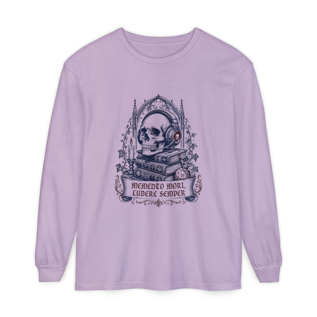 Gothic Skull 'Memento Mori' Bookstack Design - Long Sleeve T-Shirt