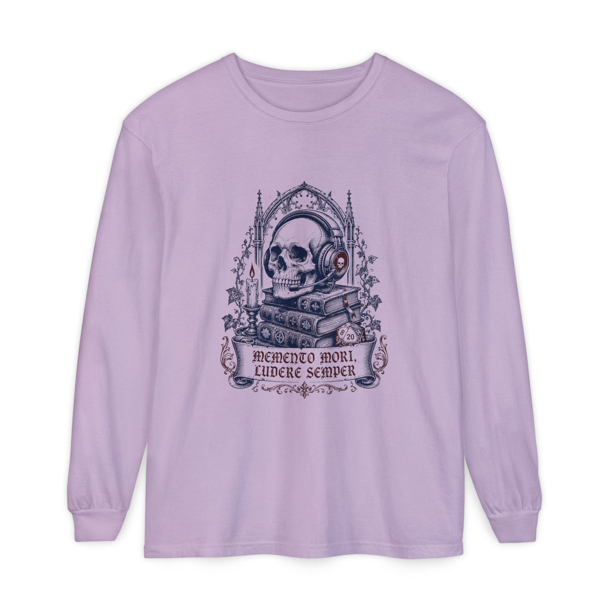 Gothic Skull 'Memento Mori' Bookstack Design - Long Sleeve T-Shirt